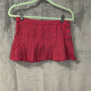 Miley Cyrus for Max Azria Red Hounds tooth Plaid Pleated Mini Skirt Size 5
